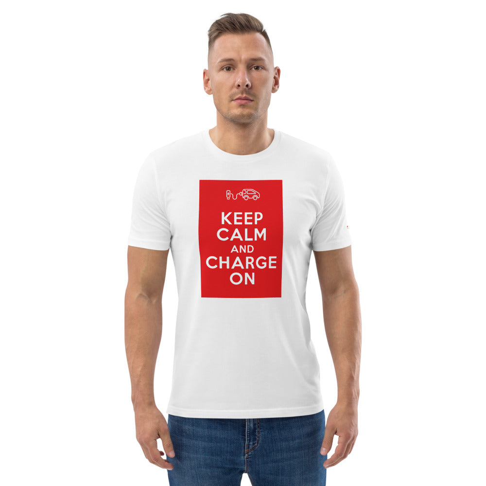 T-shirt unisexe - Keep calm and charge on - Blanc