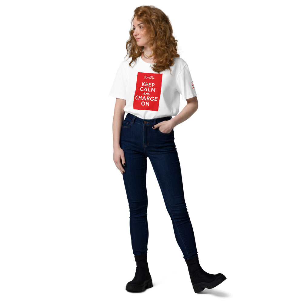 T-shirt unisexe - Keep calm and charge on - Blanc