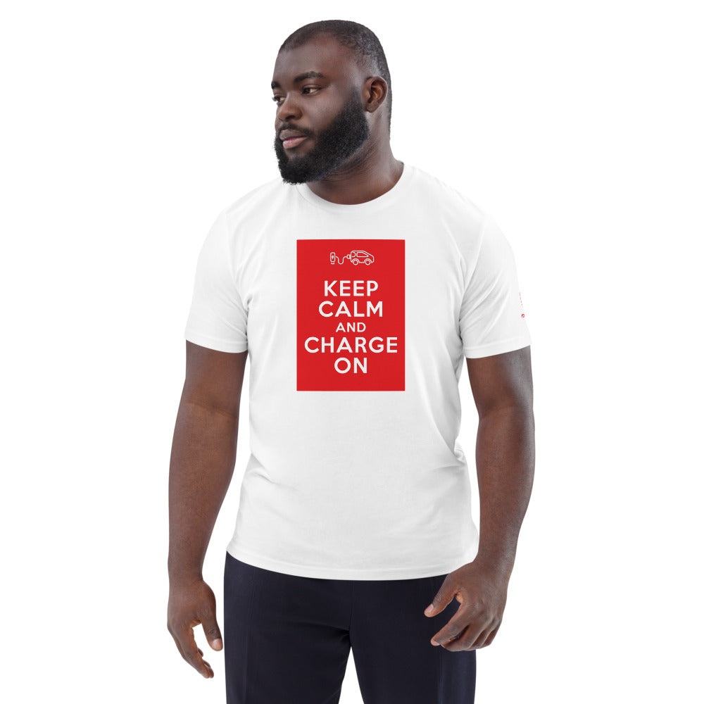 T-shirt unisexe - Keep calm and charge on - Blanc