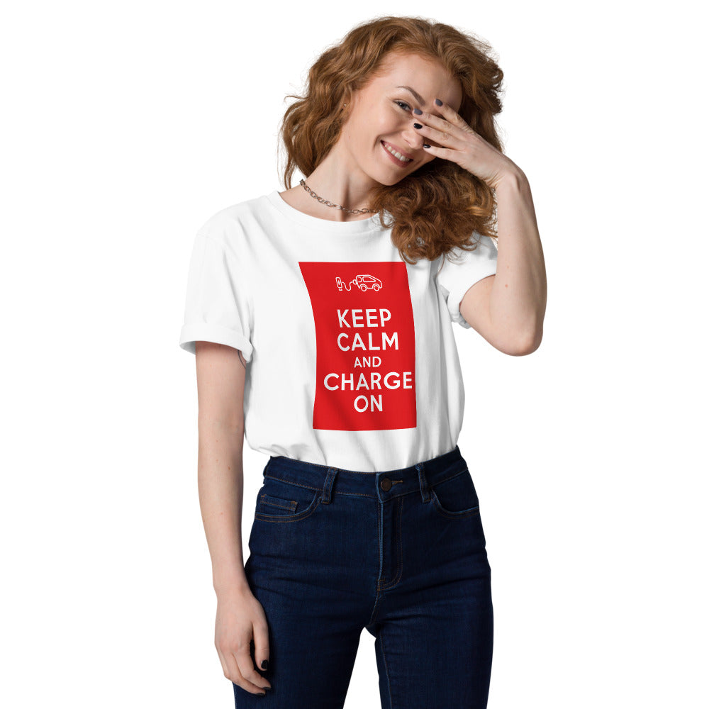 T-shirt unisexe - Keep calm and charge on - Blanc