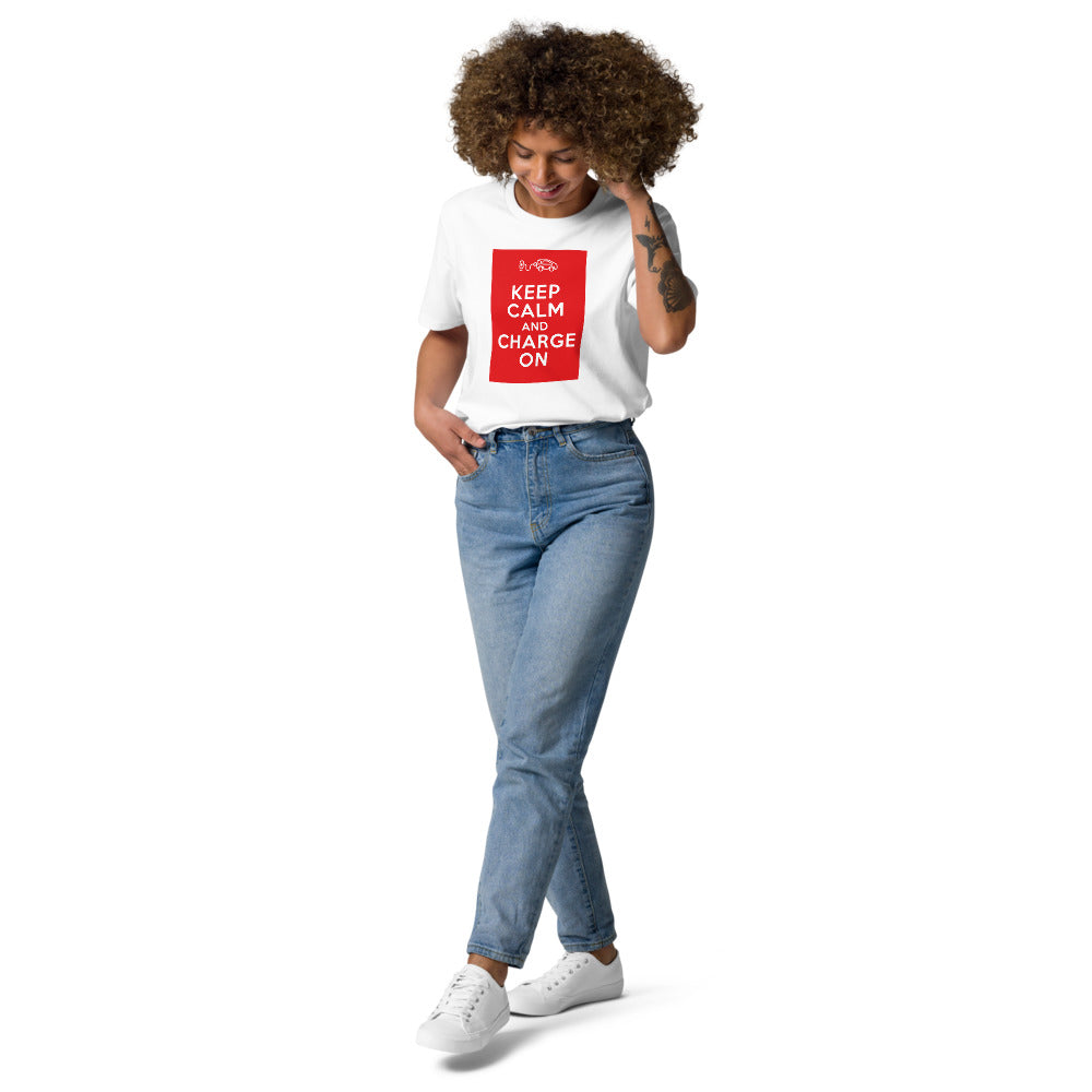 T-shirt unisexe - Keep calm and charge on - Blanc