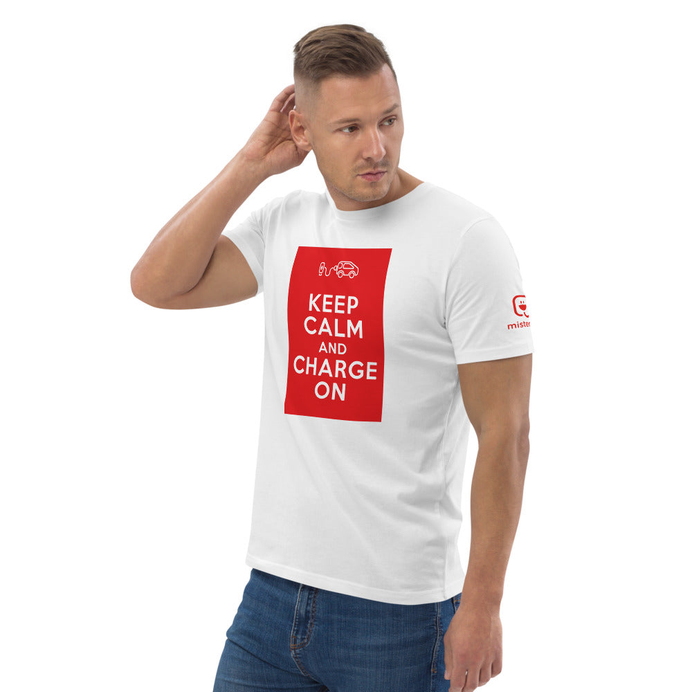 T-shirt unisexe - Keep calm and charge on - Blanc