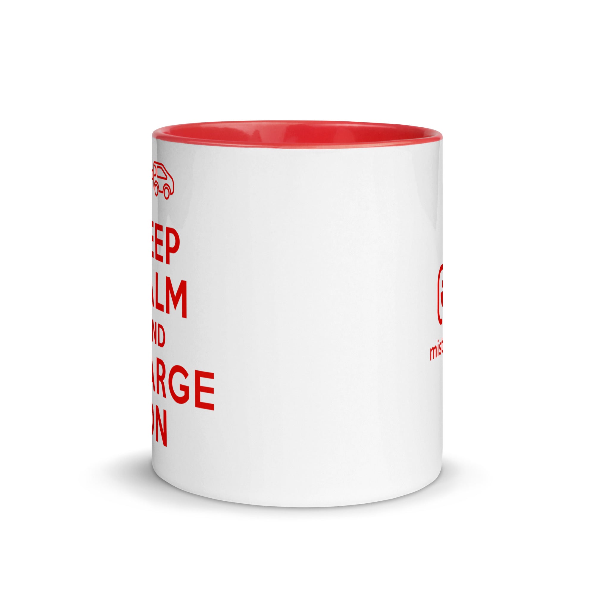 Tasse „Keep Calm and Charge On“ – Rot und Weiß